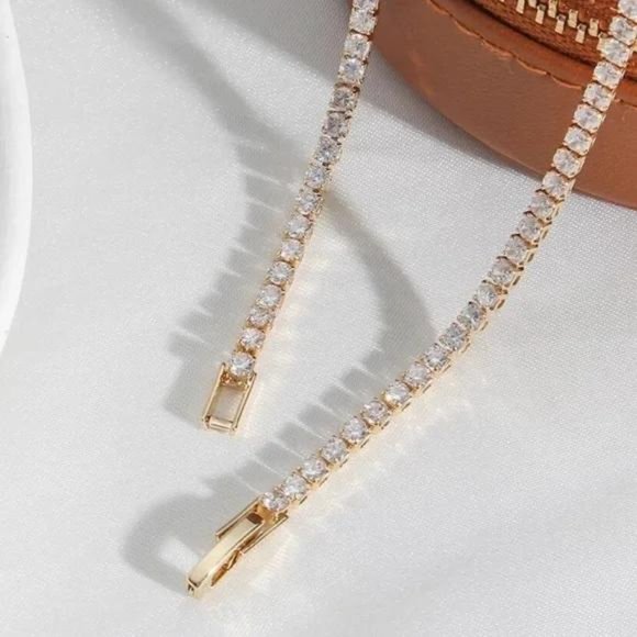 NEW 14K GOLD TENNIS CHAIN DIAMOND CHOKER NECKLACE, NICE NECKLACE, CUTE NECKLACE - Picture 4 of 6